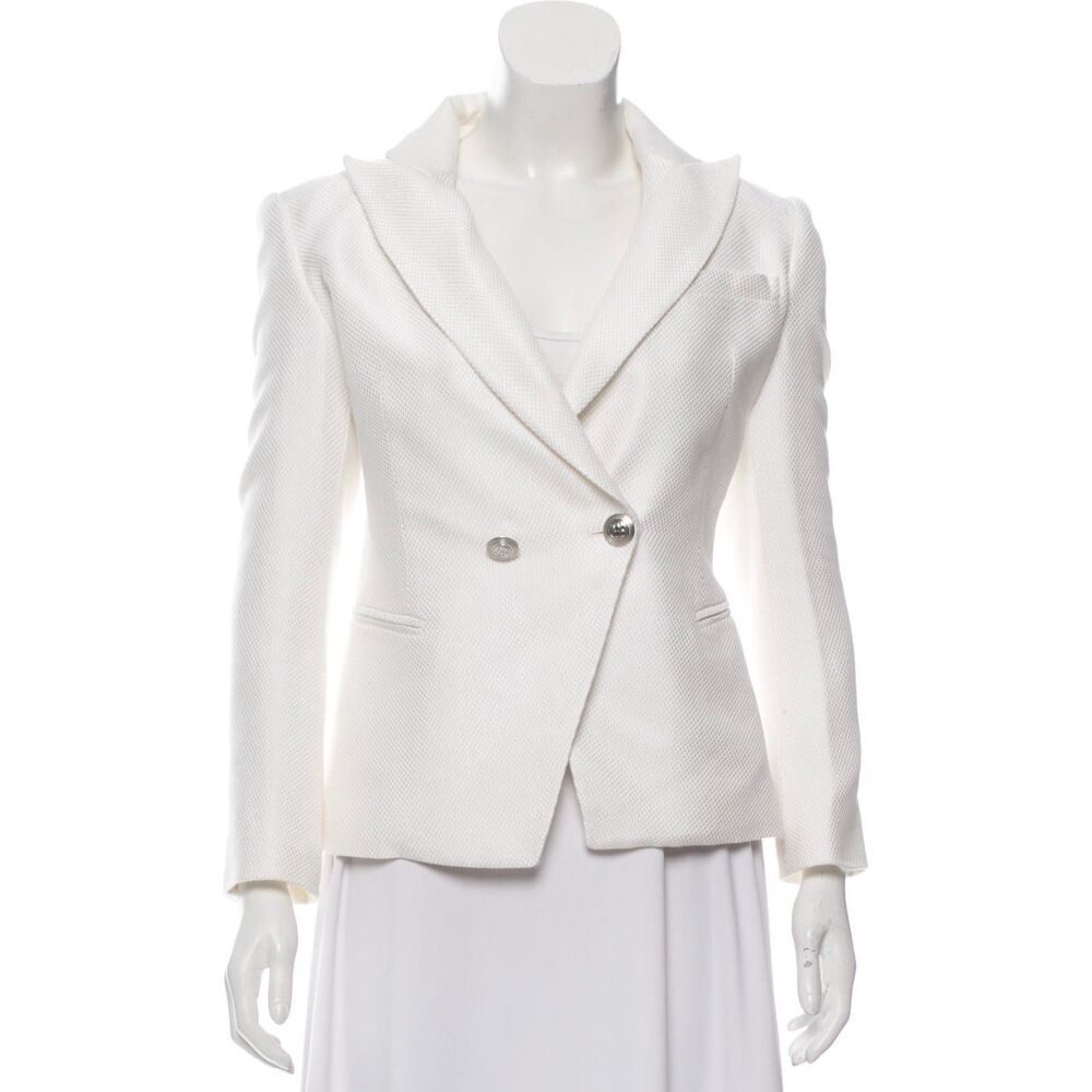 Pierre Balmain White Structured Peak-Lapel Blazer XS US2, FR36